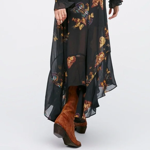 Free People Butterfly Skies Black Sheer Handkerchief Asymmetrical Smock Dress XS - Picture 15 of 16